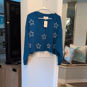 Simply Southern Blue Star Embellished Sweatshirt Brand New